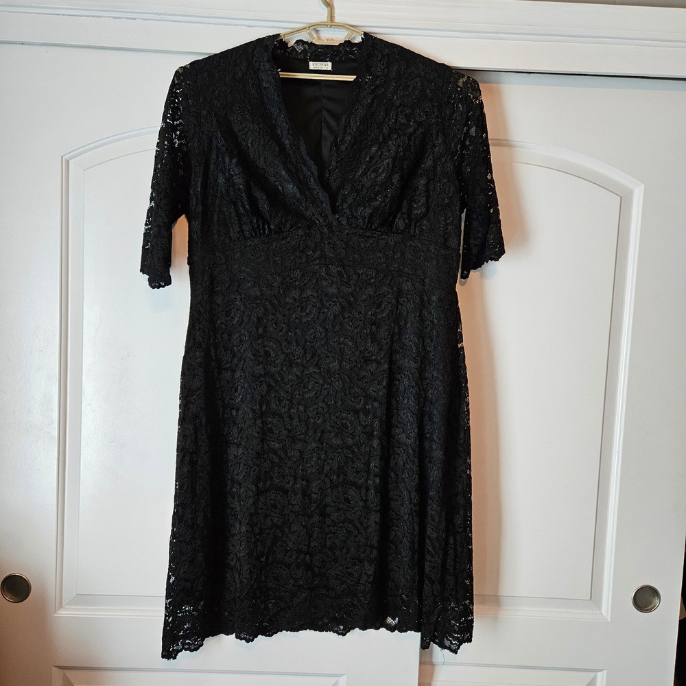 Kiyonna Black Lace Mademoiselle Cocktail Dress 3X Plus Size A-Line Half Sleeve